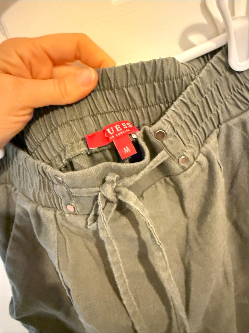 Guess Olive Green Wide-Leg Drawstring Pants - Picture 3 of 5
